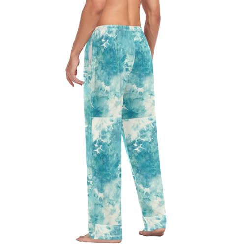 Blue Teal Tie Dye Men Cotton Flannel Pajama Pants Mens Lounge Sleep PJ Bottoms S 5