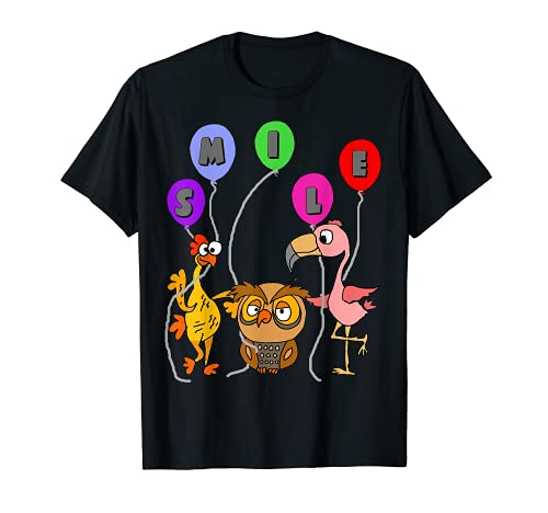 Smileteesfunny Funny Chicken, Owl, Flamingo Smile Balloons T-Shirt, Black