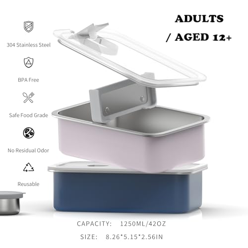 Image of Bakpoco Stainless Steel Bento Lunch Box, 42oz Leak-Proof Metal Lunch Box Containers, Microwave-Safe, with Adjustable Divider, Convenient Lunchbox for Work, Travel