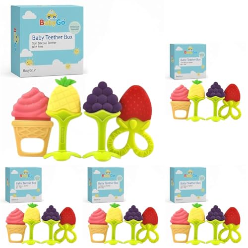 Image of BabyGo Teething Baby Chew Toys | BPA-Free Soft Silicone Teether for Babies 6-12 Months | Natural Organic Freezer-Safe Teething Toy for Toddlers | Gum Pain Relief Teether Set (20 Pack)