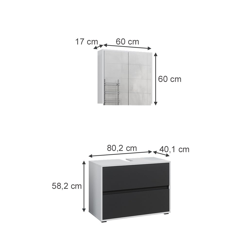 Vicco Badmöbel-Set Maltin, Weiß/Anthrazit, 80 cm, besteht aus Badspiegel und Waschbeckenunterschrank