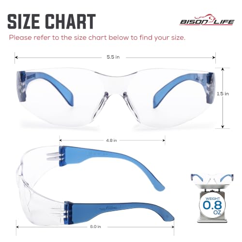 Image of BISON LIFE Clear Safety Glasses - ANSI Z87.1 Certified Scratch & Impact Resistant Eye Protection Goggles for Men & Women