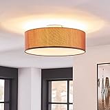 Lieferumfang: 1x Stoff Deckenlampe rund braun mit Diffusor aus Stoff, 3x E27 max. 60W je Leuchtmittel (ohne Leuchtmittel), Durchmesser: 40 cm, Höhe: 17 cm, IP20, 230V, Ideal als Wohnzimmerlampe, Schlafzimmerlampe, in Büro &; Home Office.