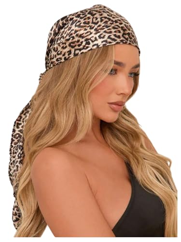 Floerns Women's Vintage Cheetah Bandana Silk Satin Square Headscarf Hair Wraps Scarves for Sleeping