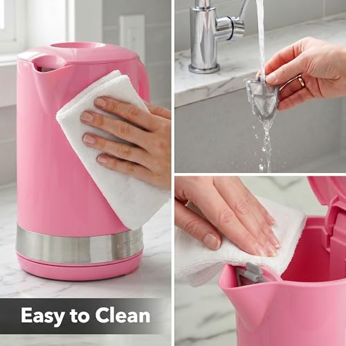 Image of OVENTE 1.8L Electric Kettle, BPA-Free with Easy-Fill Lid, Pink KP413P | 1500W Fast Boiling Water Heater, Auto Shut-Off, Boil-Dry Protection, 360 Swivel Base, Clear-View Window, Removable Filter