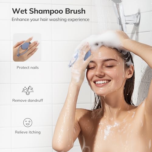 Sndyi Silikon Kopfhaut Massagebürste, Shampoo Bürste für Peeling und Kopfmassage, Premium Kopfmassage Bürste [Nass & Trocken], Reduziert Schuppen, Stimulieren das Haarwachstum, Grau Blau 5