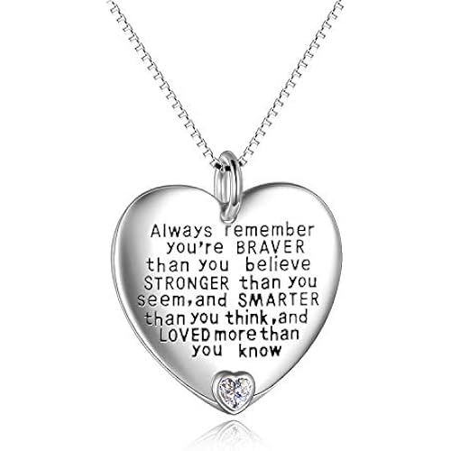 YFN Sterling Silver Always Remember You are Braver Than You Believe Jewelry Pendant Necklace Inspirational Gifts