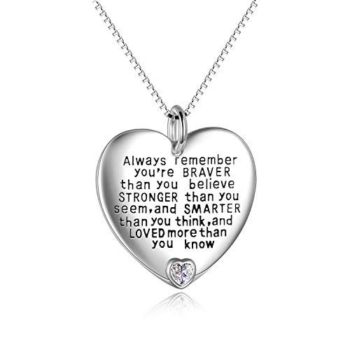 YFN Sterling Silver Always Remember You are Braver Than You Believe Jewelry Pendant Necklace Inspirational Gifts