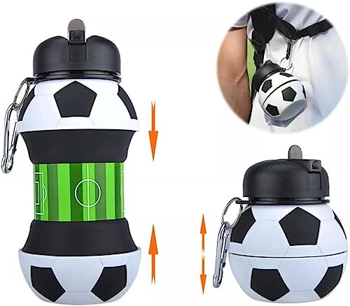 Miniatura 6 de Botella de agua plegable para niños y niñas sin bpa. Cantimplora infantil para camping, personalizada con tu deporte. Balón de agua compacto para regalo original (Futbol)
