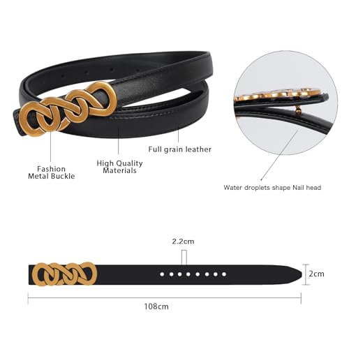 Image of Women's Fashion Classic Metal Buckle Leather Belt with Jeans Dress