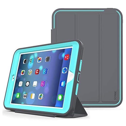 iPad Mini 1/2/ 3 Case(Not for mini4) Three Layer Heavy Duty Shock Poof Smart Cover, Auto Sleep Wake with Leather Stand Feature for iPad Mini 1/2/3 (Dark Gray/SkyBlue)