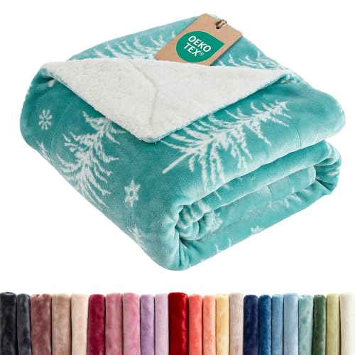 CGK Christmas Sherpa Blanket Throw Size, Reversible - Snowy Trees, 50x60
