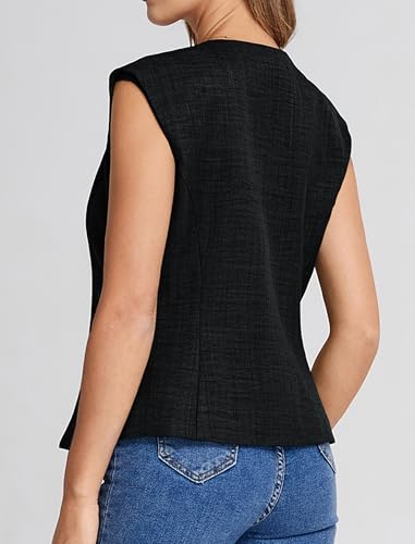 Belle Poque Women's Suit Vest Tops Business Casual V-Neck Vest Vintage Sleeveless Button Down Waist Tie Waistcoat Trendy3