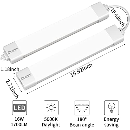 Image of Orenm LED Tube Light 1.4FT 17in With Plug, 16W 1700LM 5000K Shop Light IP65 Linkable Ceiling Closet Lights With NO /Off Switch Plug Cord