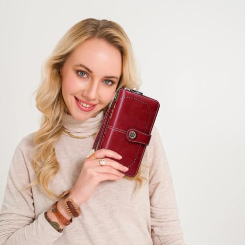 Image of Women's RFID Blocking Wallet Large Zip Around Leather Clutch with Wristlet | Large Capacity, 23 Card Slots, 2 ID Windows, Phone Holder, Soft PU Leather, RFID Secure, Coin Pocket, Checkbook Holder