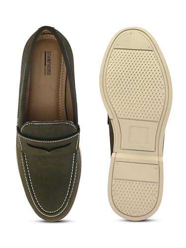 Image of STANPHORD Men Suede Formal Loafer Shoes | Round Toe Slip-On Moccasins | PU Leather Cushioned Anti-Slip | Office Party Business Casual Wear (TPSG 7086)