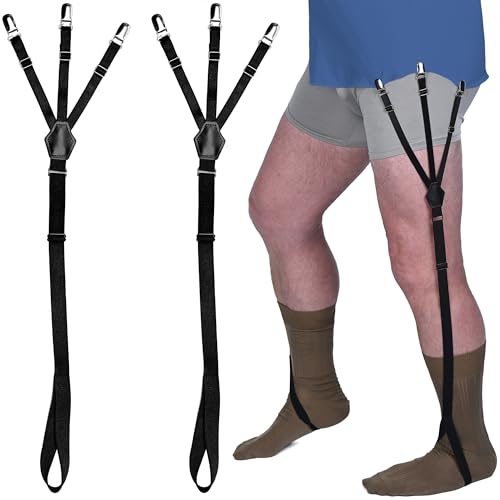 Wardrobe Hackers Shirt Stays for Men with Foot Loops (W-Style with Stirrups) 1 Pair - Elastic Black Shirt Tucker for Men and Women – Extendable Pull Down Straps