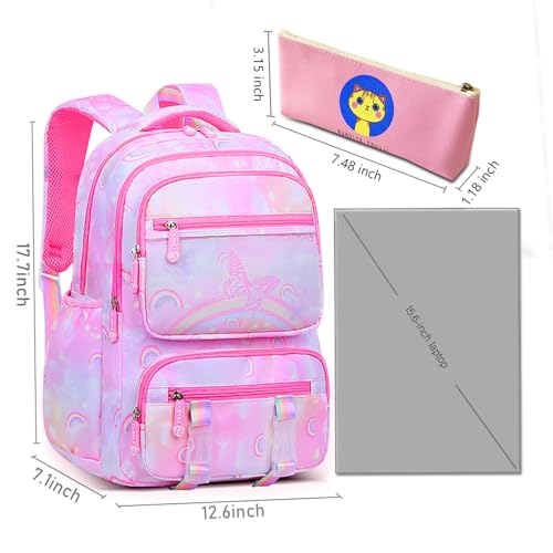 Girl schoolbag.Teenage Middle School Students Bookbag Big Student Laptop Backpack For College Women Middle High School Teen Girls Bookbag Travel Daypack(pencil case password lock wallet)(pink)2