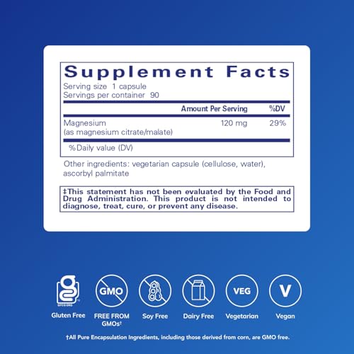 Image of Pure Encapsulations Magnesium (Citrate /Malate) - Magnesium Supplement to Support Nutrient Utilization, Energy, Bones & Heart Health* - with Magnesium Citrate & Malate - 90 Capsules