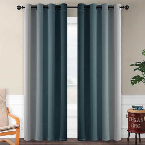 Image of SimpleHome Ombre Stone Blue to Grey White Curtains for Living Room 52Wx84L | Room Darkening Curtains for Bedroom,Gradient Light Blocking Curtain,Thermal Insulated Grommet Window Drapes,2 Panels,84 Inch