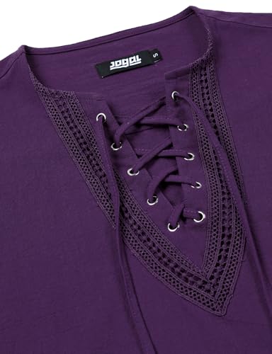 Image of JOGAL Mens Renaissance Shirt Medieval Pirate Viking Halloween Costume Gothic Steampunk Retro Long Sleeve Lace Up Shirts