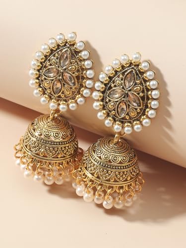 Jhumka Indian Pearl Beaded Earrings Bohemian Crystal Chandelier Earrings Perfect for Ethnic Occasions Women3
