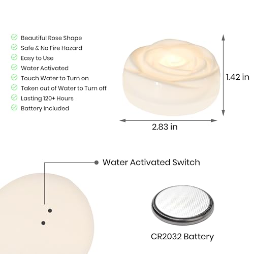 Image of Aignis 6pcs Flameless LED Floating Candles, White Rose Plastic Tealights Battery Operated, 120+ Hours Glow Time, Cozy Light for Romantic Pool /Bathtub /Hot Bath /Wedding Centerpiece Decor(D2.83*H1.42)