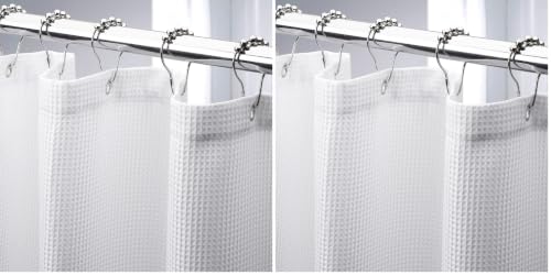 Image of AmazerBath White Shower Curtain Fabric, Waffle Shower Curtains for Bathroom, Cloth Shower Curtain Heavy Duty, Thick Bathroom Shower Curtains Hotel Quality, Premium Polyester, 72x72 Inches (Pack of 2)
