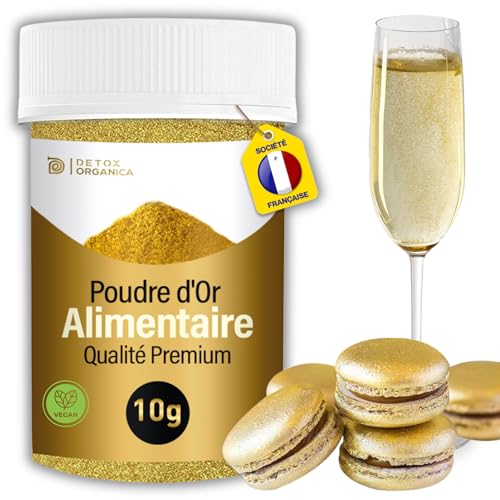 Poudre Alimentaire Or 10G - Colorante 100% ALIMENTAIRE - Paillettes Comestibles - Décoration Gâteaux, Chocolat, Macarons, Cocktails, Boissons, Déversez votre...