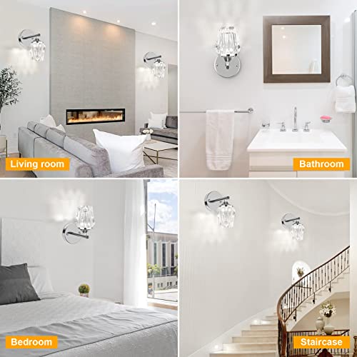 Satale Led Wall Sconces Lamp, Vintage Vanity Light, Wall Lighting With Crystal Shade For Bedroom Living Room Hallway Bathroom, White Chrome Finished, 400Lm, 5000K Daylight White, Set Of 2 #TOP6