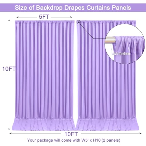 Image of 10x10 Lavender Backdrop Curtain for Parties Weddings, Wrinkle-Free Polyester Fabric Indoor and Outdoor Decoration Light Purple Backdrops Drapes for Baby Showers Birthday
