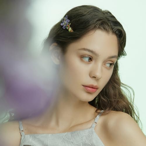 Image of Forget me not Flower Brooch Handmade Gold Thread Embroidered and hand-Drip Enamel leaf, Gradient Botanical Floral Brooch pins for women, SHE'S FREE STYLE JUST FOR YOU [Bencao Gangmu Series]Vintage Plant Jewelry