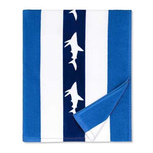 cabanana Large Beach Towel Oversized - 35 x 70 Inch Cotton Pool Towel Soft Thin Velour Swim Towel for Adults (Shark Blue)