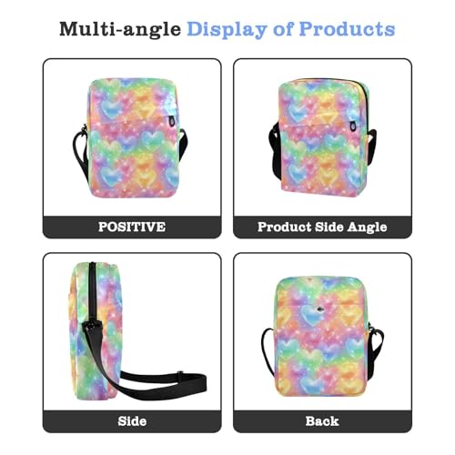 Crossbody Bag Rainbow Colored Hearts Sparkling Lights Messenger Bag for Women Men Purse Shoulder Bag Satchel Bag with Adjustable Strap 202b65574
