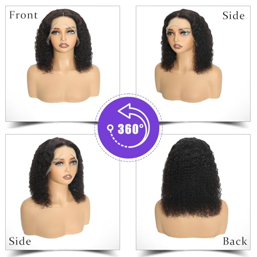 Image of SOEZ 12 Inch Bob Wig Human Hair 13x4 Deep Wave Lace Front Wigs Human Hair Short Curly Bob Wig Water Wave Human Hair Wig 180% Density Natural Black Glueless Wet Wavy Wig for Women Pre Plucked