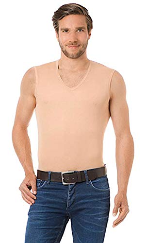 Covert Men Invisible Sleeveless V-Neck Undershirt, Nude Flesh Color Slim Fitting Lightweight Cotton, Oeko-TEX Certified