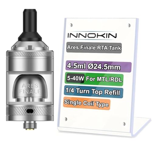 Innokin Ares Finale RTA Tank 4,5 ml Ø24.5mm (Argent) 5-40 W Recharge quart de tour | Double...
