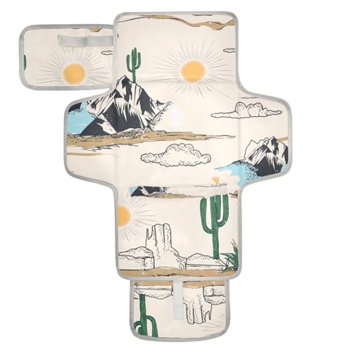 Diaper Changing Pad Western Desert Landscape Portable Diaper Clutch with Built-in Pillow Travel Changing Mat for Baby with Smart Wipes Pocket