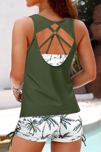 Image of Yonique 3 Piece Tankini Swimsuits for Women Swim Tank Top Bathing Suits with Boy Shorts and Bra Athletic Swimwear
