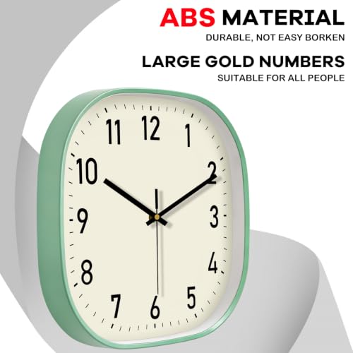 Image of 12 inch Square Analog Wall Clock, Silent Clock for Indoor Outdoor,Green