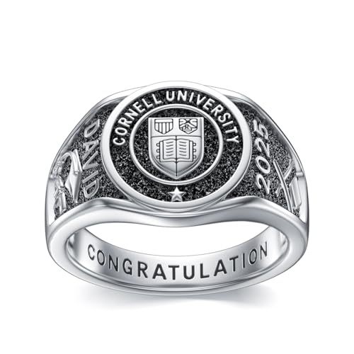 Personalied Mens Class Rings 10k/14k/18k/Sterling Silver High School College Class Ring Customized Pattern Class Of 2025 2026 Ring Graduation Gift for Men(With Gift Box)