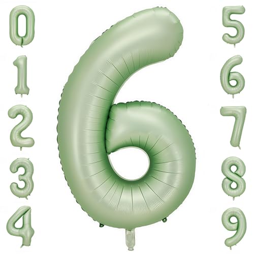 Image of Sage Green 6 Number Balloon,Olive Green 6 Balloons 40 Inch Large Helium Foil Mylar Birthday Balloons for Boy Girl Baby Shower Birthday Jungle Party Decorations