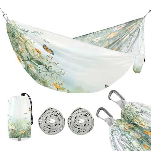 ATTX Wildflowers and Butterflies Camping Hammock - Lightweight & Portable Hammocks, Heavy Duty 330lbs Capacity for Indoor, Hiking, Backpacking, Travel, Backyard, Beach#107