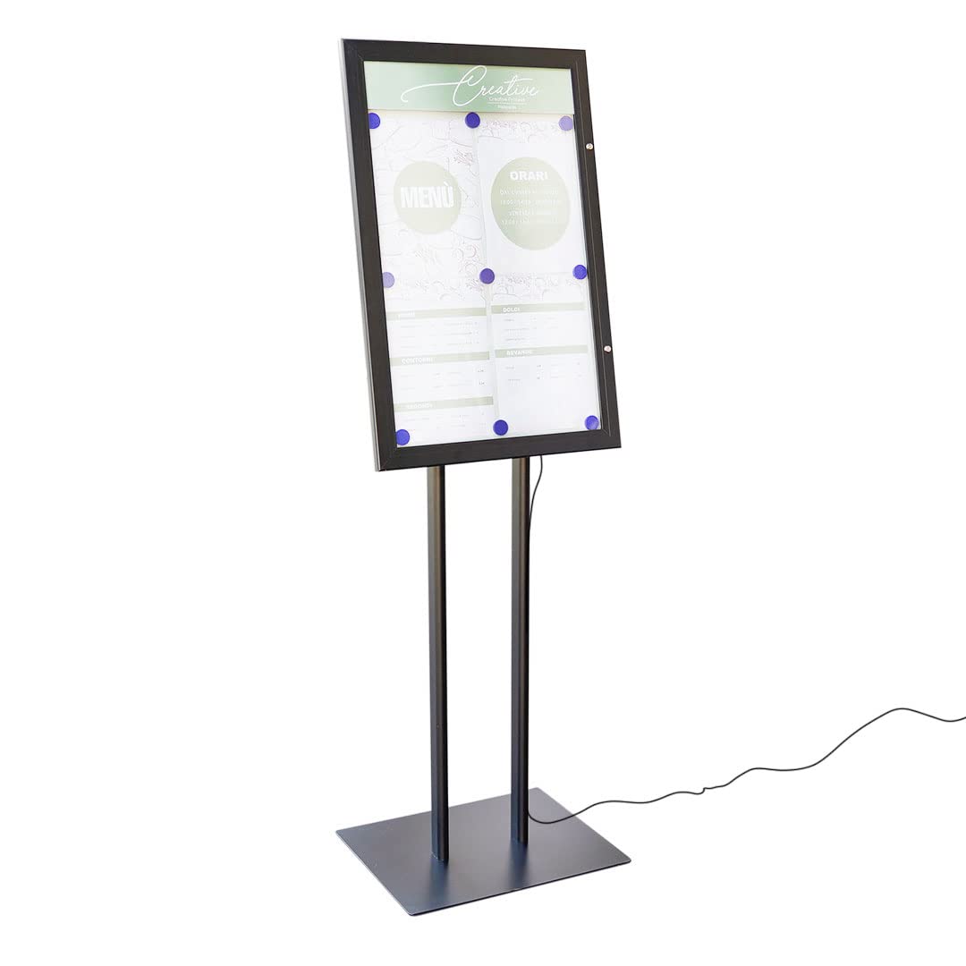 Danieli Store - Expositores de Pie 4xA4 para Exterior. Soporte Para Menu de Aluminio con Llave. Atril para Tiendas y Restaurantes. Porta Menu Exterior con y sin Luz LED Con Panel Personalizable