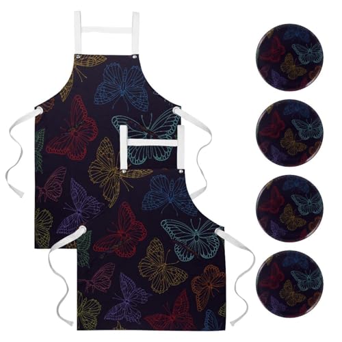 Tablier de cuisine réglable à motif papillon idéal pour la pâtisserie et le ménage