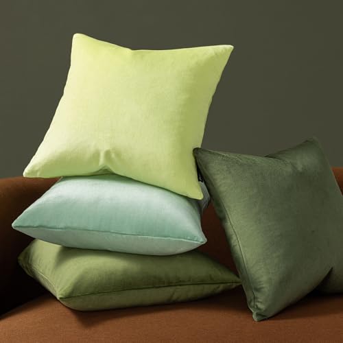 Phantoscope Pack of 2 Velvet Decorative Throw Decorative Pillow Cover Soft Solid Square Cushion Case for Couch Olive Green 18 x 18 inches 45 x 45 cm