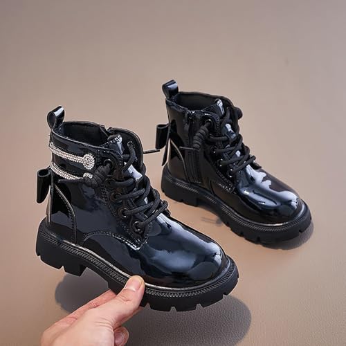 Girls Side Zipper Combat Patent Ankle Dress Boots Lace-Up High Top Fashion Waterproof Boots Stylish Comfort Shoes2