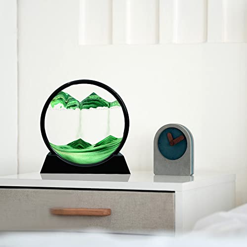 Image of Muyan Moving Sand Art Picture Sandscapes in Motion Round Glass 3D Deep Sea Sand Art for Adult Kid Large Desktop Art Toys (7 Inch, Green)