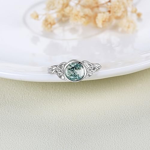 YAFEINI Natural Moss Agate Ring 925 Sterling Silver Green Cletic Moss Agate Ring Engagement Wedding Jewelry Gift for Women3
