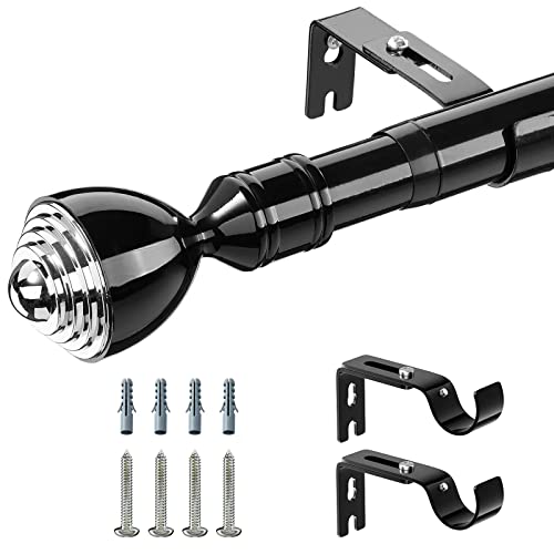 Gardinenstange, 2,8 cm Gardinenstangen Ausziehbar Set mit Dekorativ Endstücke, 60 -170 cm, für Schlafzimmer, Esszimmer, Wohnzimmer oder Küche, Schwarz Cover